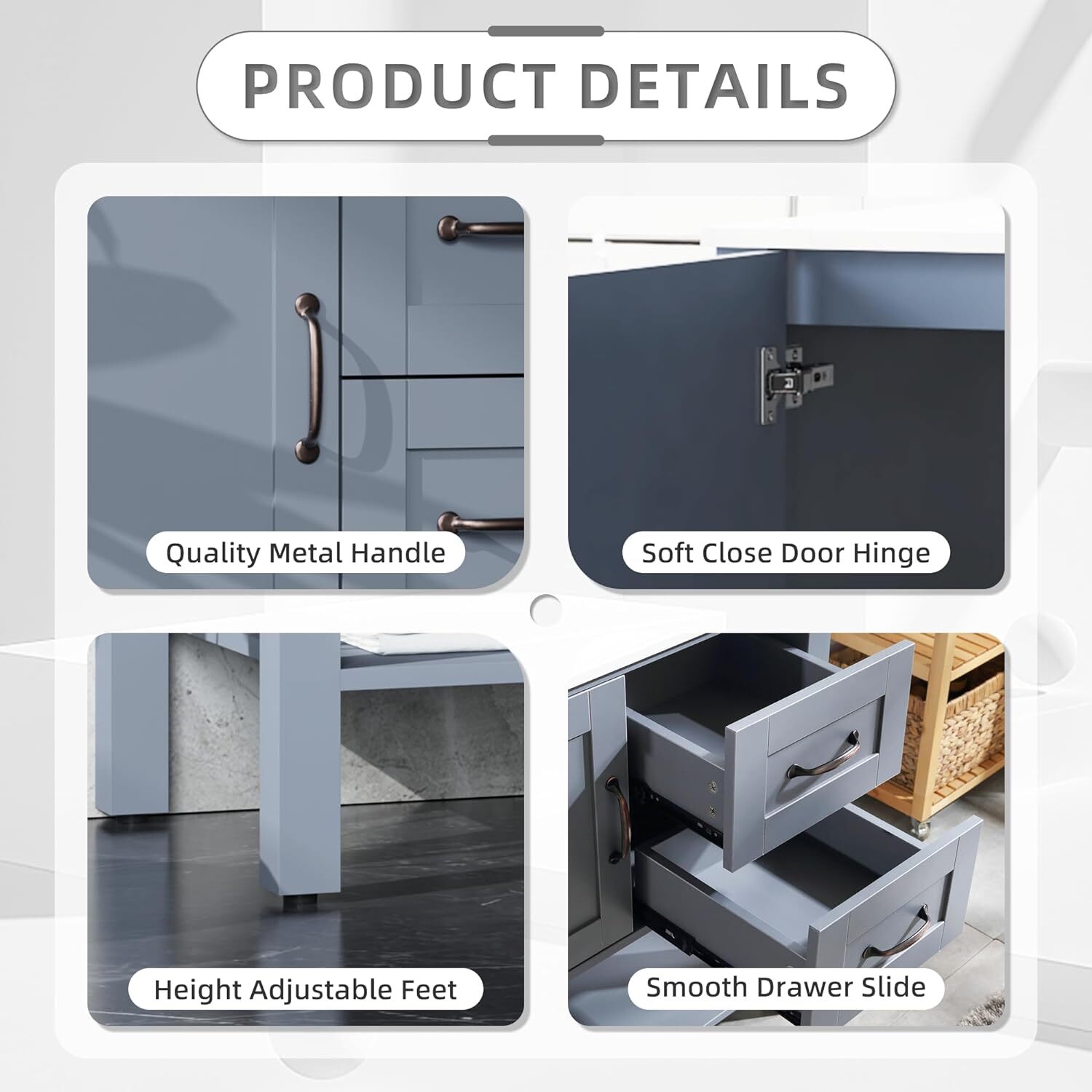 30″ Grey Bathroom Vanity and Sink Combo Marble Pattern Top w/Mirror Faucet&Drain