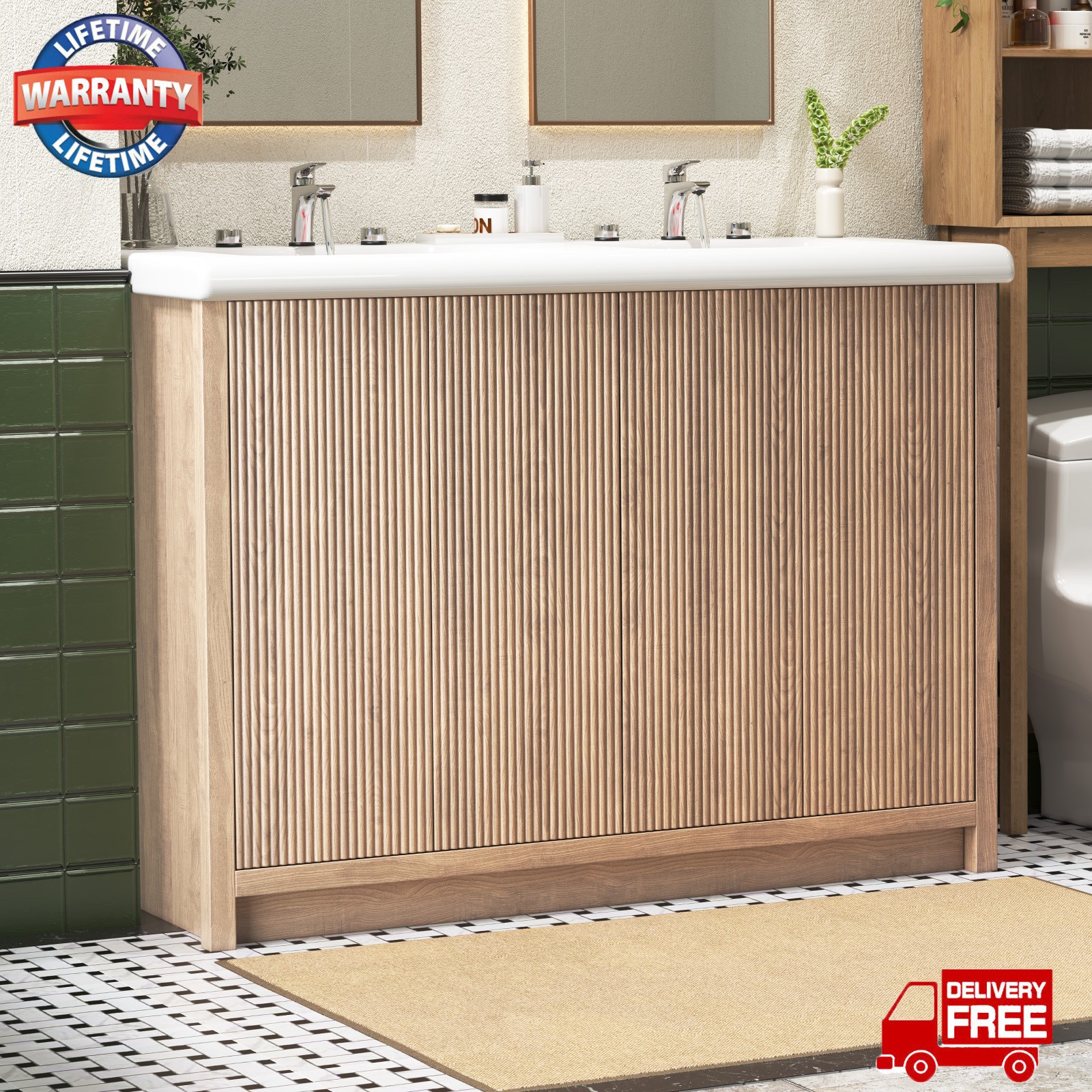 47.3 Inch Bathroom Vanity Set Double Sink Ceramic Freestanding Storage Cabinet