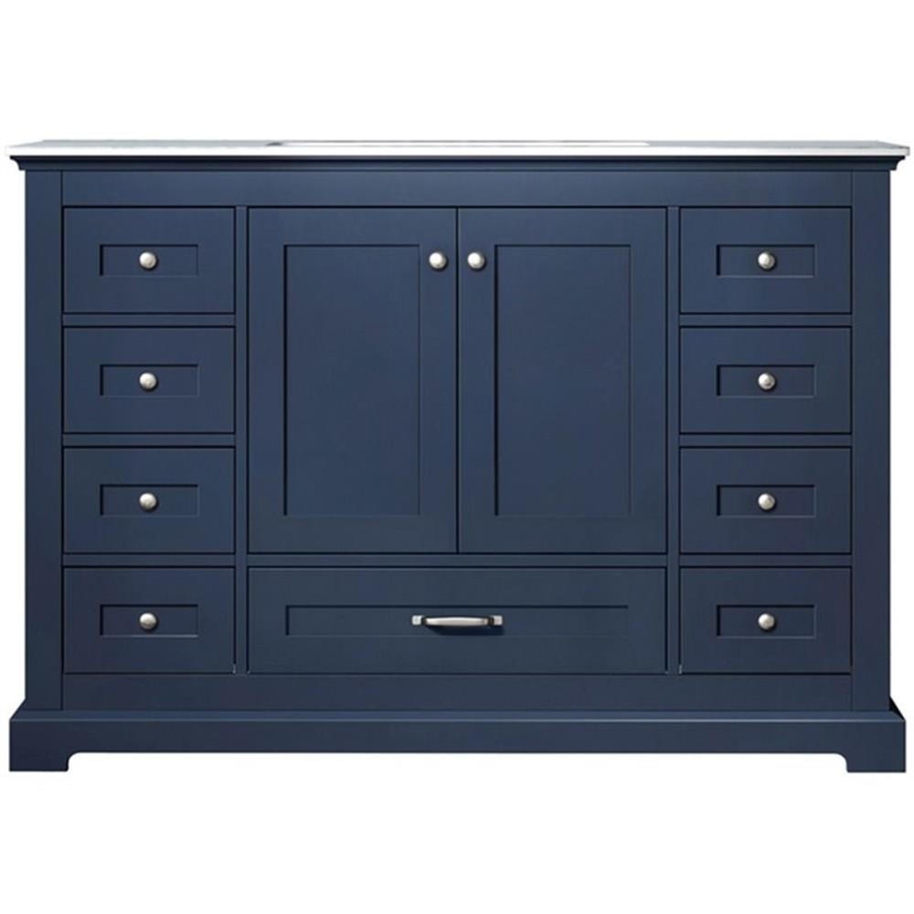 Lexora Home Dukes 48″ Carrara Marble Top Single Vanity with Sink in Navy Blue