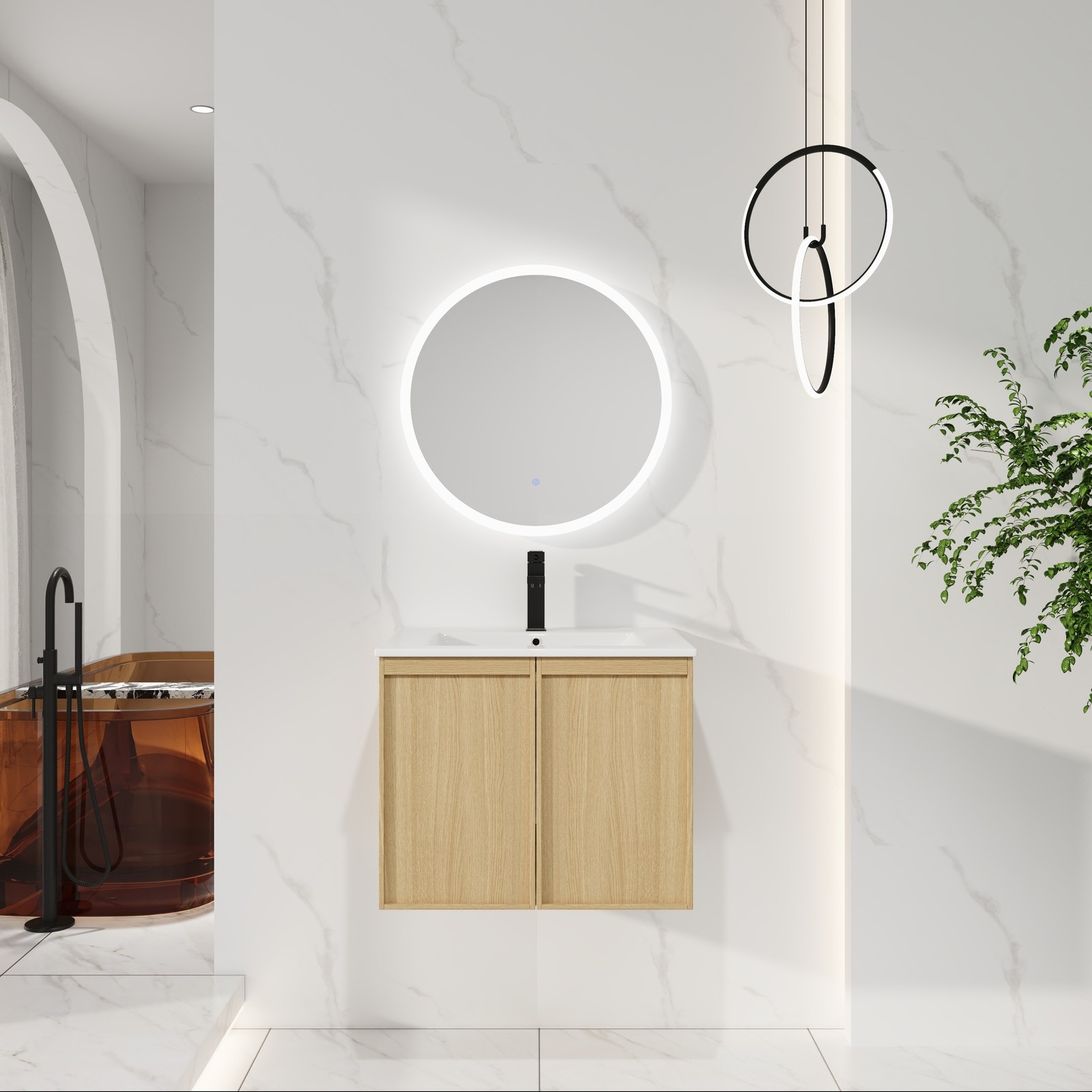 24″ Floating Bathroom Vanity with Sink, Light Oak Wall-Mounted Cabinet
