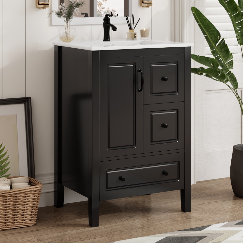24 inch Bathroom Vanity with Sink, One Cabinet with Soft-closing Door