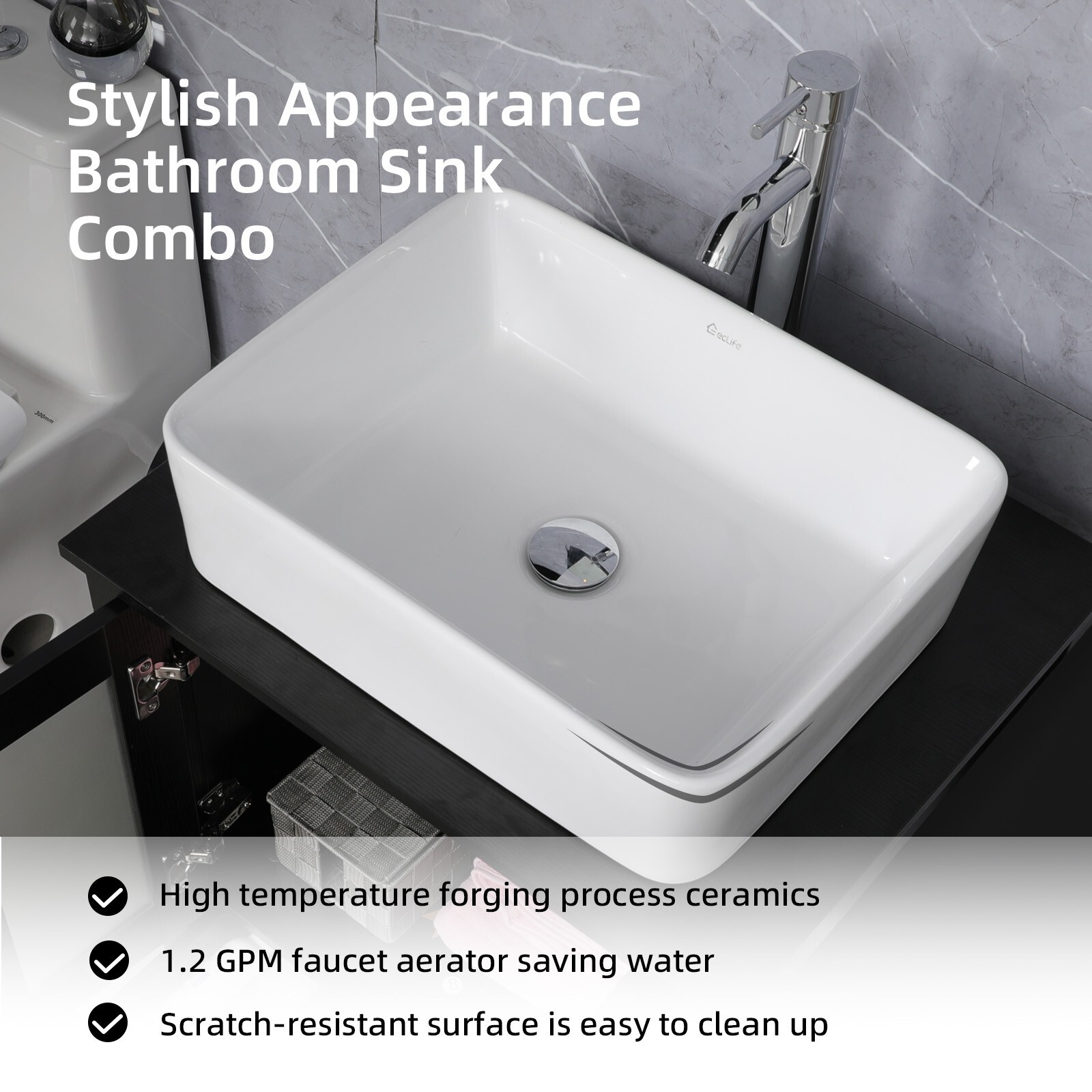 36 inch Bathroom Vanity Set Side Cabinet Ceramic Vessel Sink Combo No Mirror