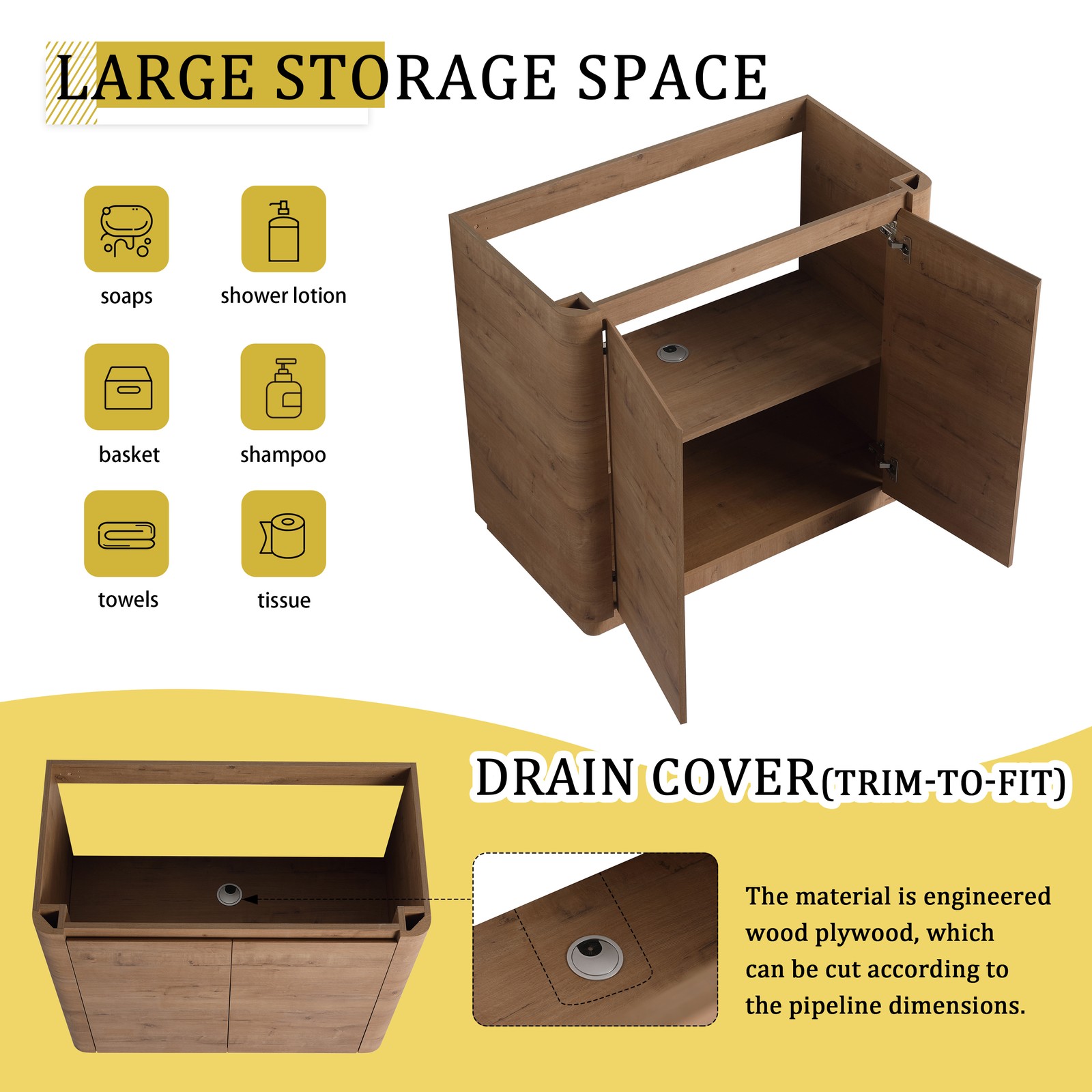 36 inch Freestanding Bathroom Vanity with Ceramic Sink Adjustable Shelf Plywood