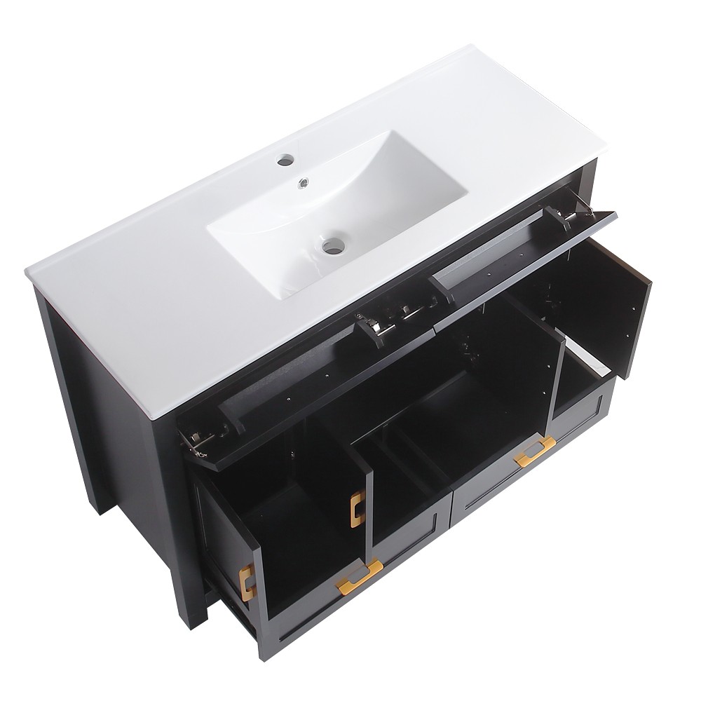 48″ Bathroom Vanity w/Sink,Freestanding Storage Vanity 4 Doors Cabinet,2 Drawers