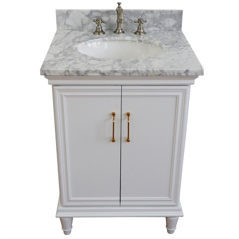 25 in. Single Wooden Vanity White with White Carrara Oval Sink