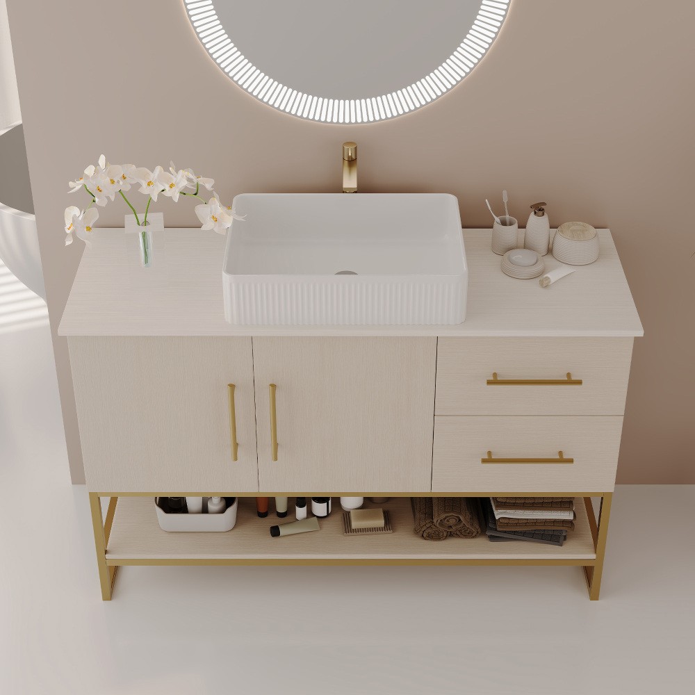 47.2″ Modern Bathroom Vanity w/Ceramic Vessel Sink Free Standing Storage Cabinet