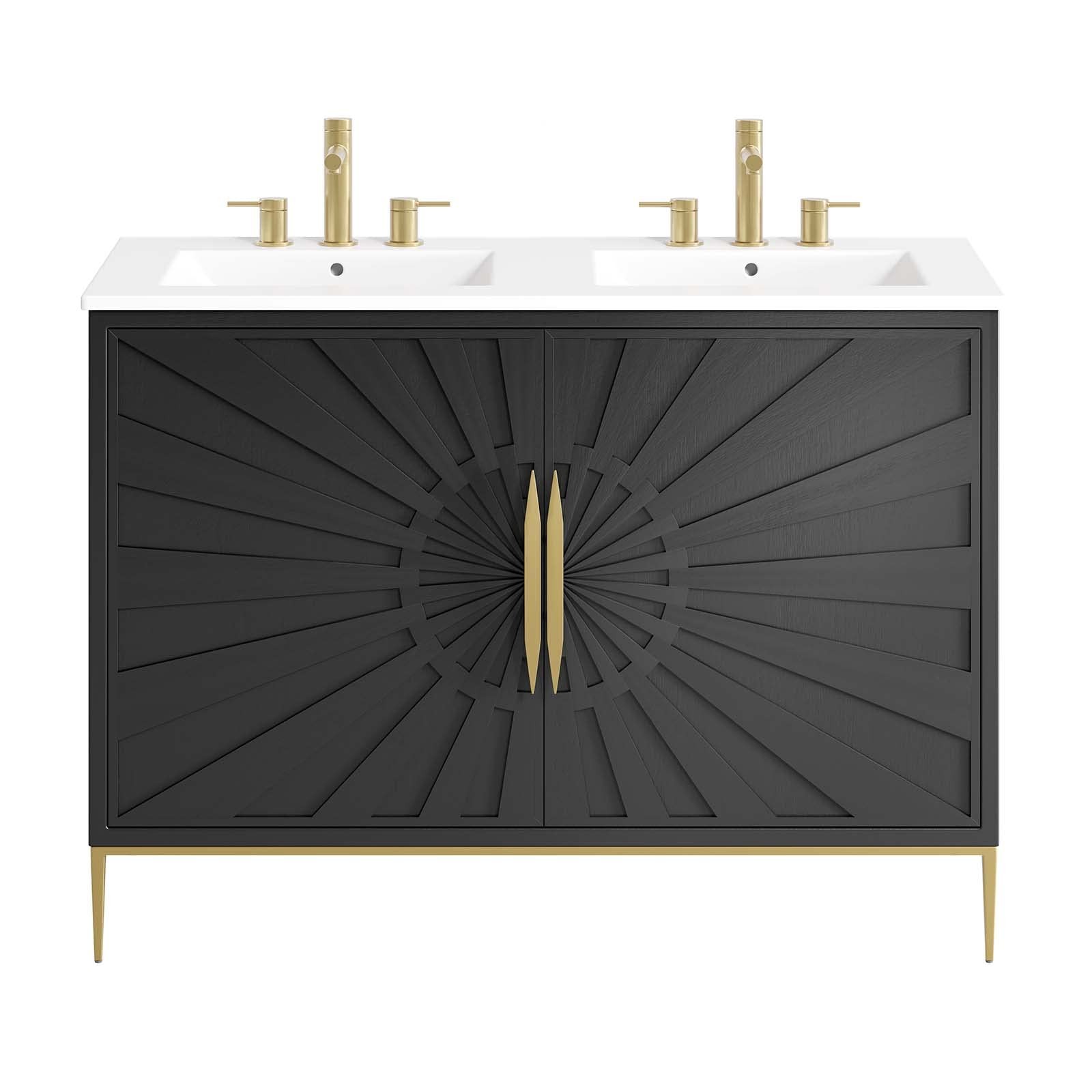Modway Awaken 48″ Solid Wood and MDF Double Sink Bathroom Vanity in White/Black