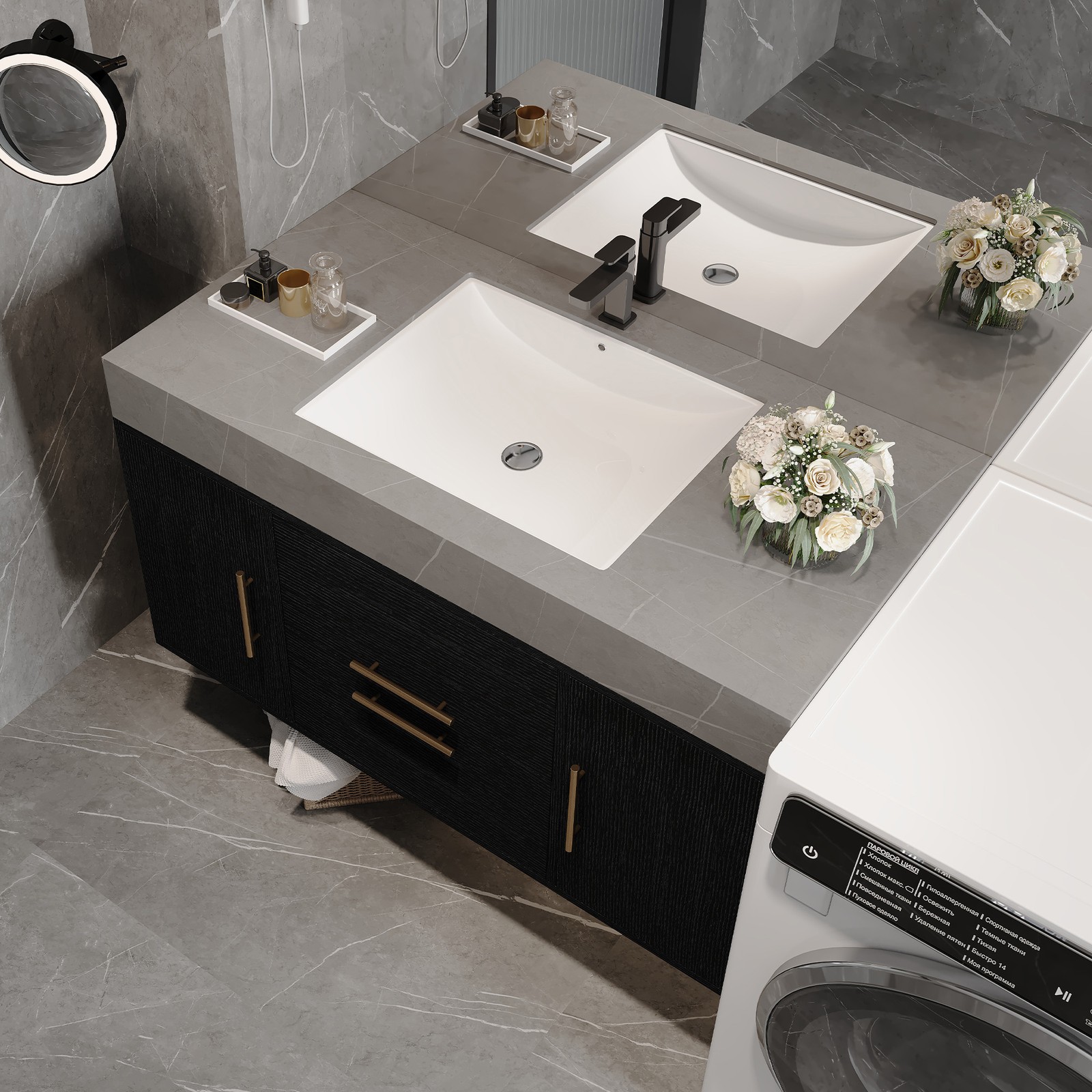 Floating Bathroom Vanity w/Faux Marble Top,Ceramic Sink, Wood Storage Cabinets