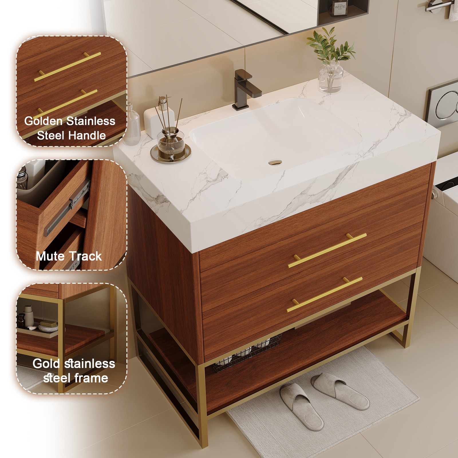 29.9″ Modern Free-standing Bathroom Vanity with Sintered Stone Top