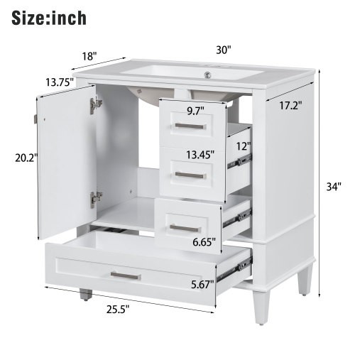 30 In.W Bathroom Vanities Stability and Durability Modern Vanity With Sink