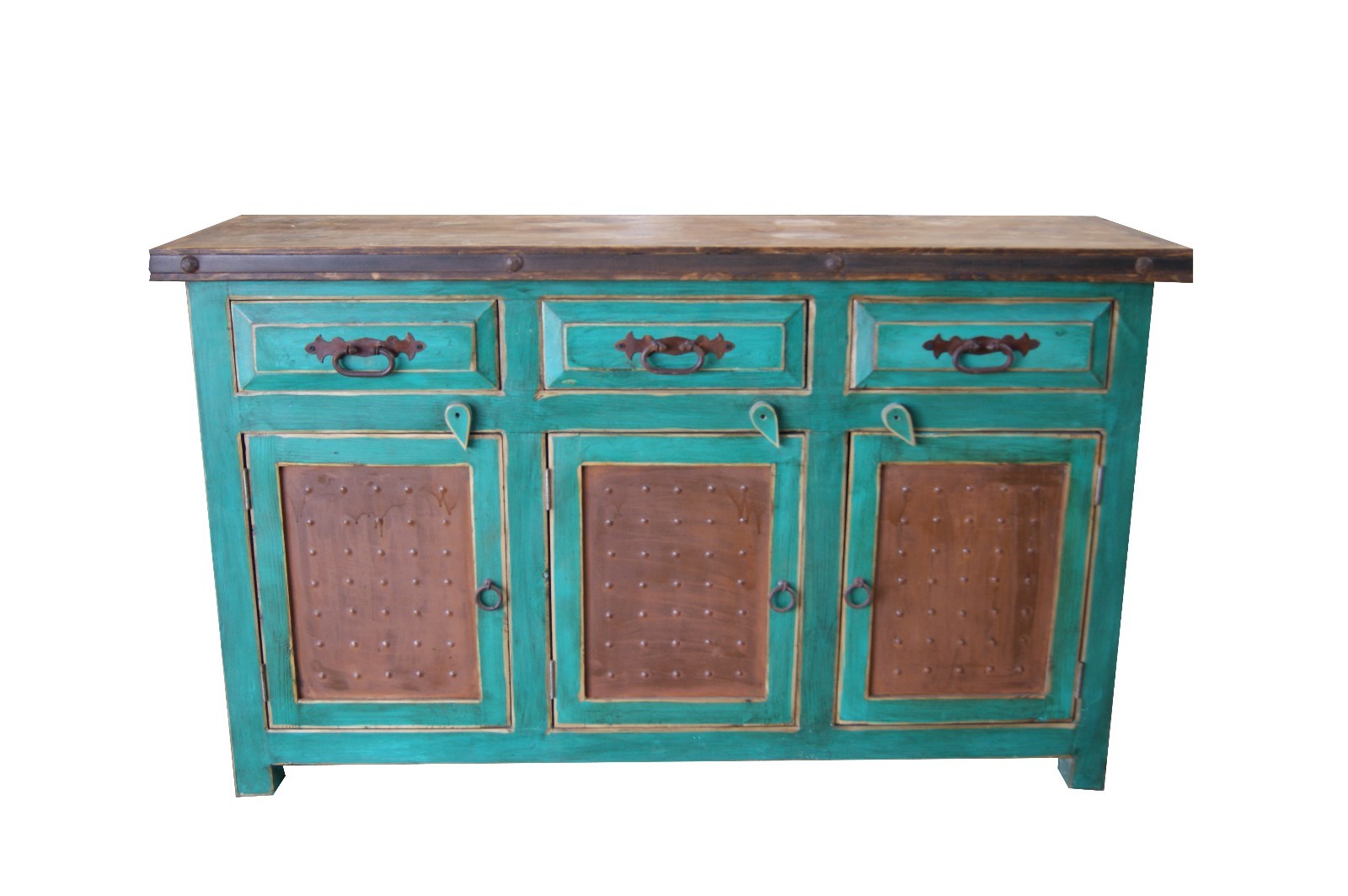 Rustic Bathroom Vanity Turquoise Metal Panel Doors 60 inch