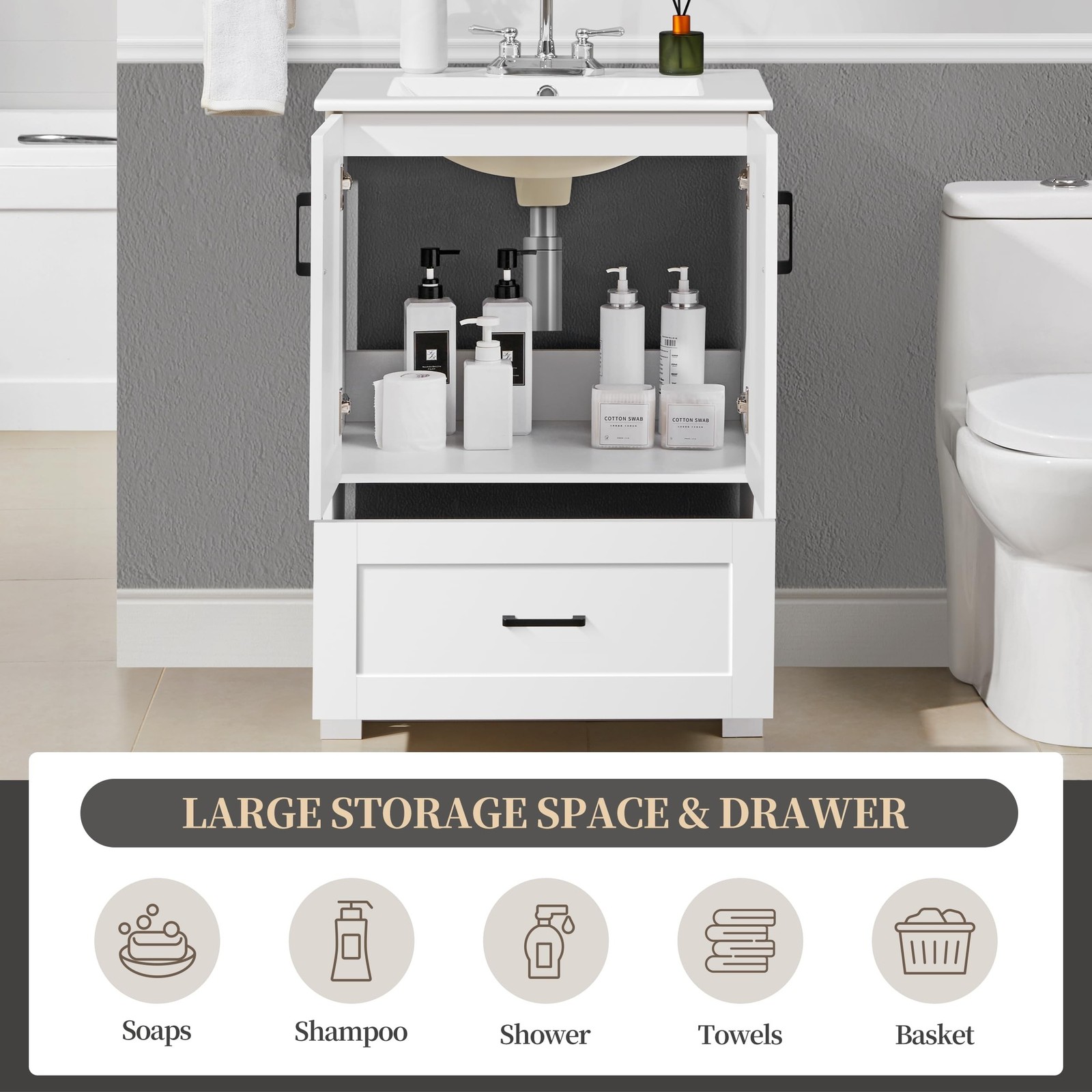 Yaheetech 24.5in Bathroom Vanity w/ Ceramic Sink Undermount Cabinet Set
