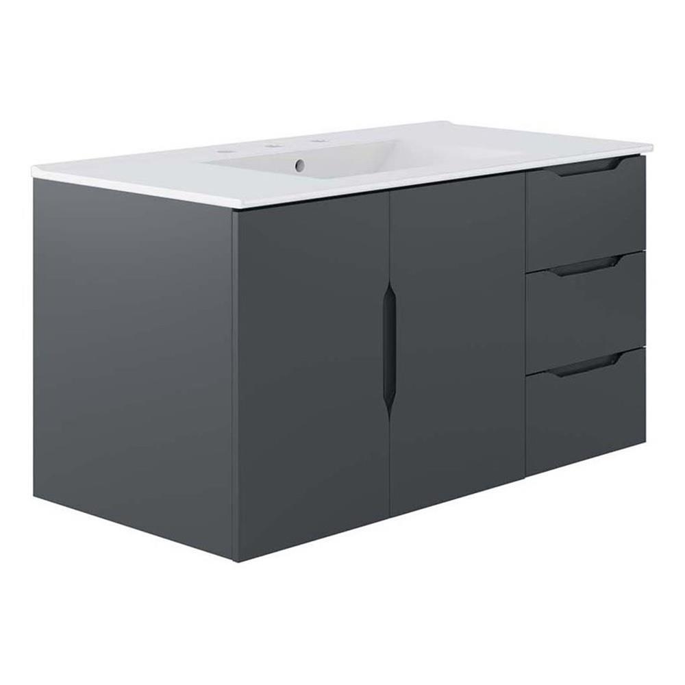 Modway Vitality 36″ Modern Wood/Ceramic Bathroom Vanity in Gray/White