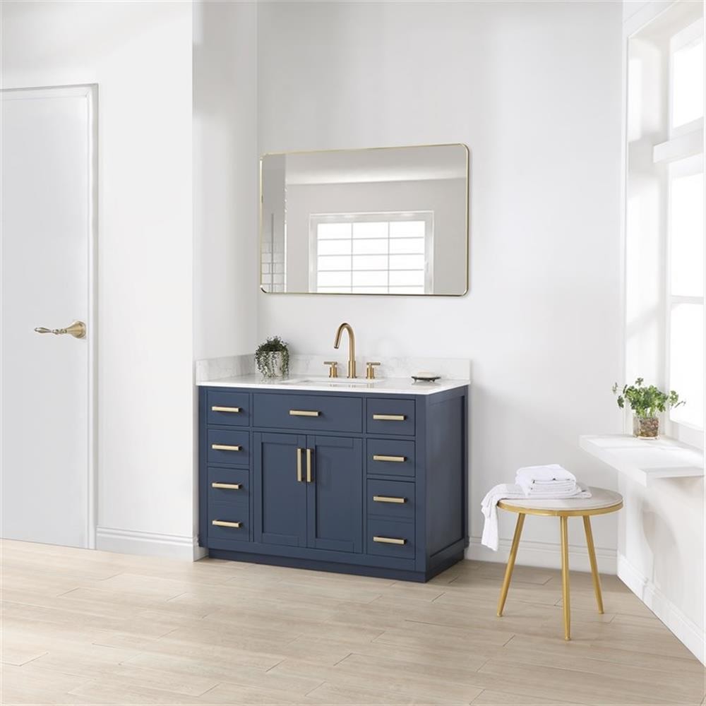 Pemberly Row 48″ Wood Vanity in Royal Blue with Composite Stone Top no Mirror