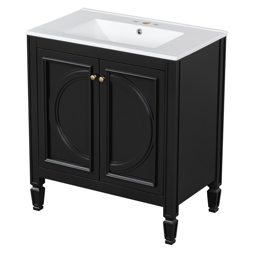 30″ Bathroom Vanity with Sink, Two Doors with Shelf, Soft Close Door Hinges