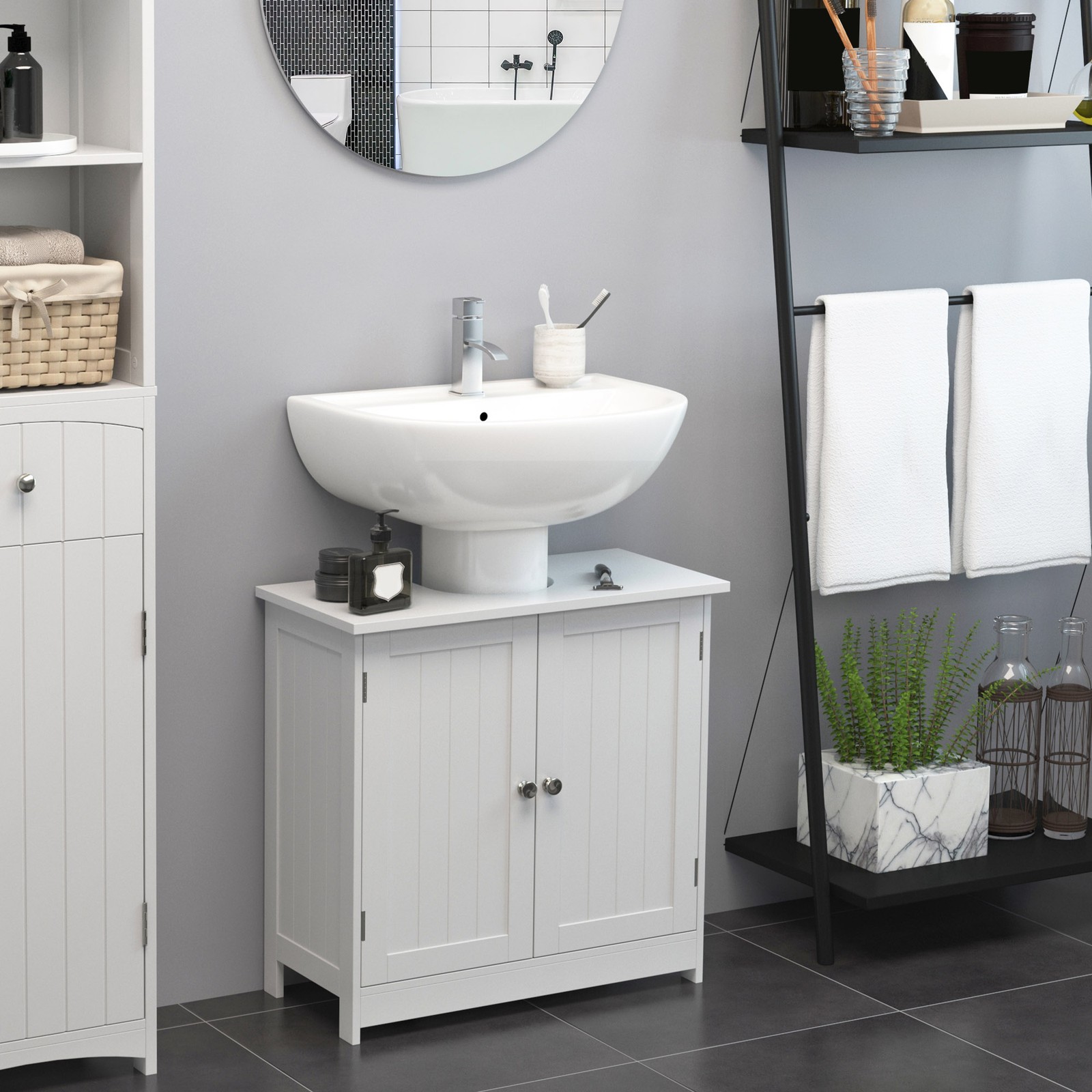 24″ Under Sink Storage Cabinet with 2 Doors and Shelves Bathroom Pedestal Sink
