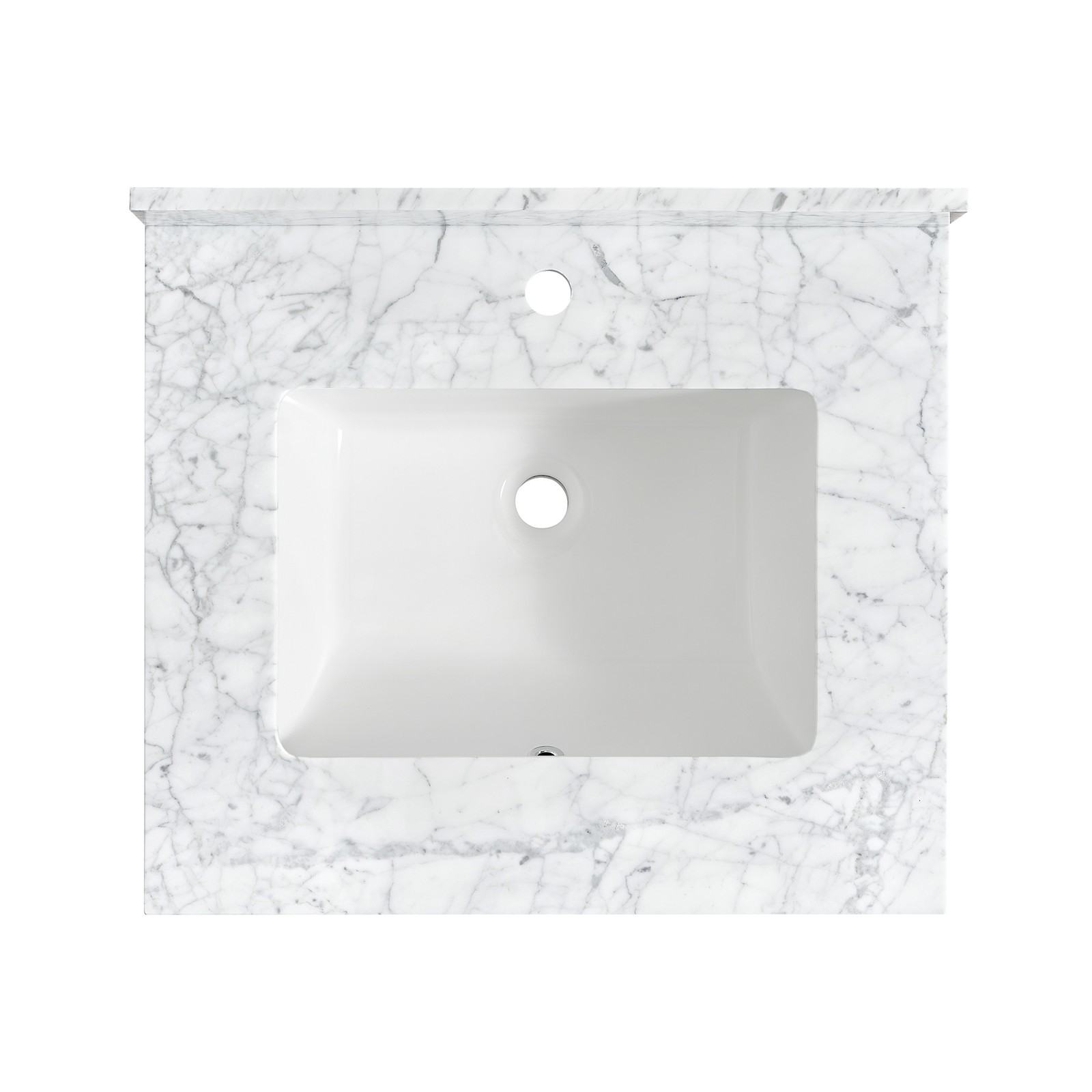 Zevio 25″W x 22″D Natural Marble Vanity Top in Carrara White with Ceramic Sink
