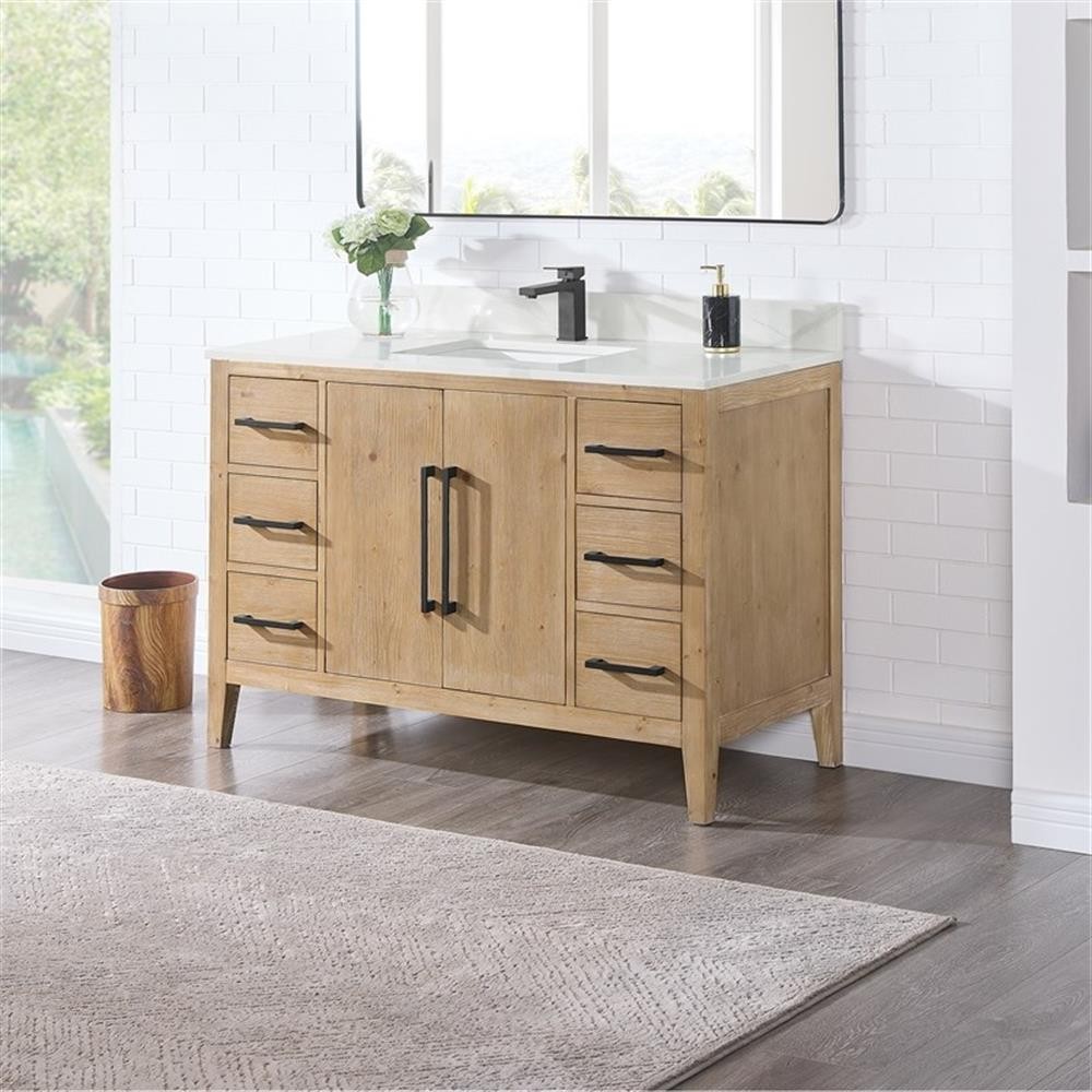 Pemberly Row 48″ Wood Vanity Base – Weathered Fir without Top and Sink no Mirror