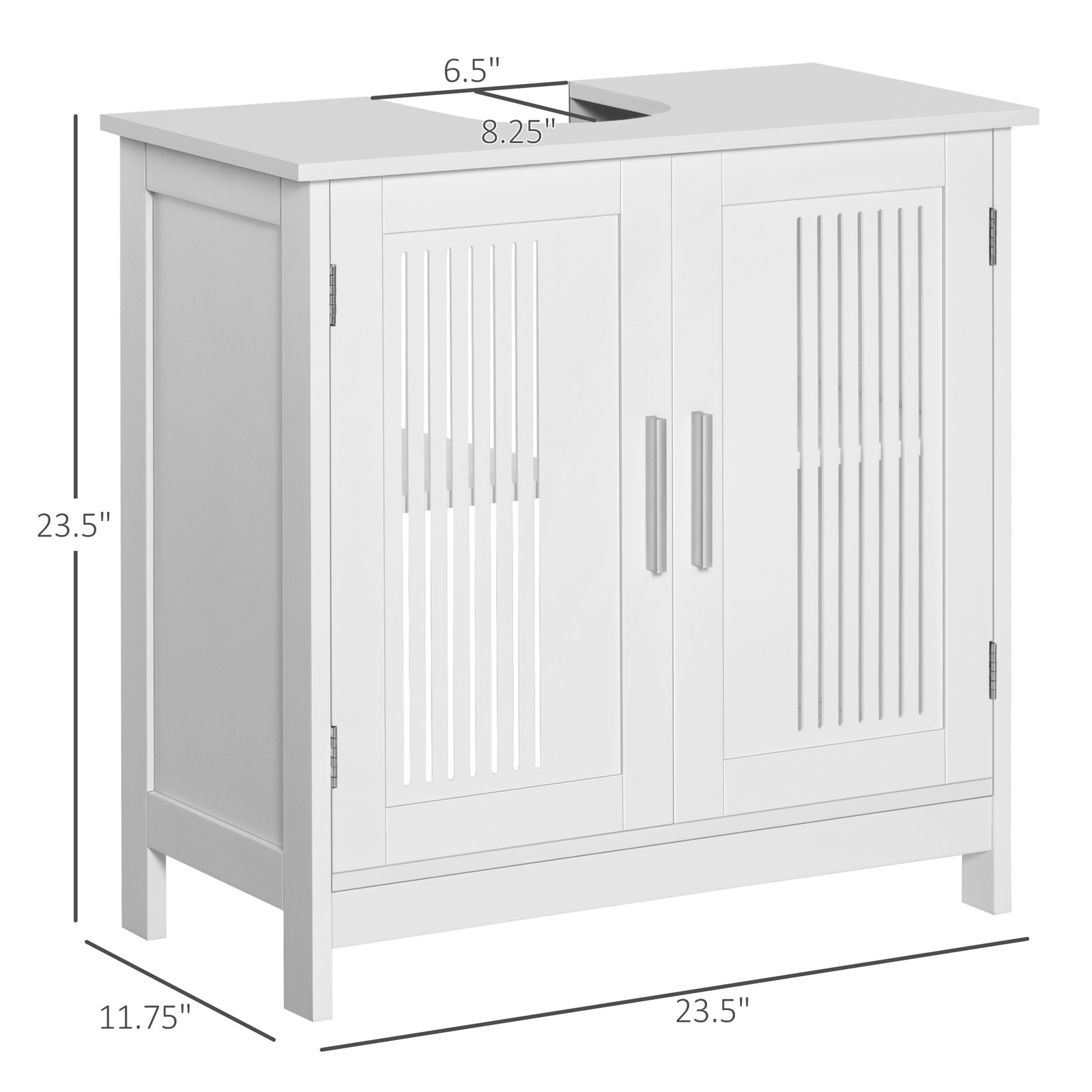 Modern sink cabinet under the sink, 2 doors, adjustable rack, white, MDF + metal