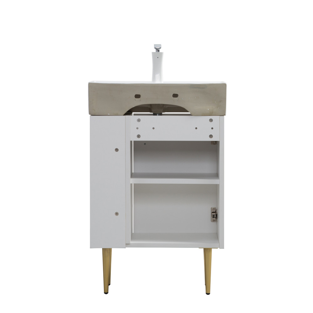 21.6″ Bathroom Vanity Base, Soft-Close Doors, Gray, Solid Wood, Open Shelf