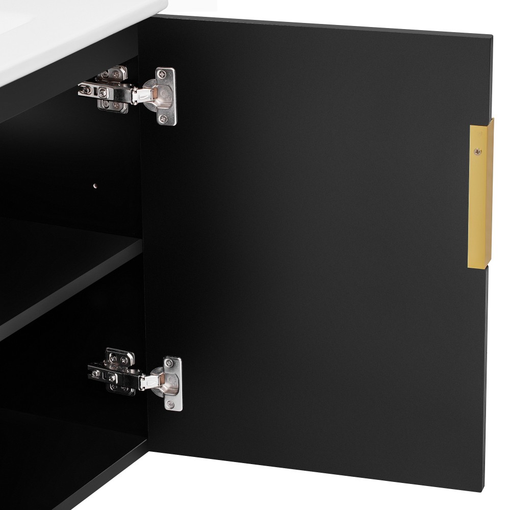 Bathroom Vanity W Ceramic Sink Three-Hole Mounting Features Two Soft-Close Doors