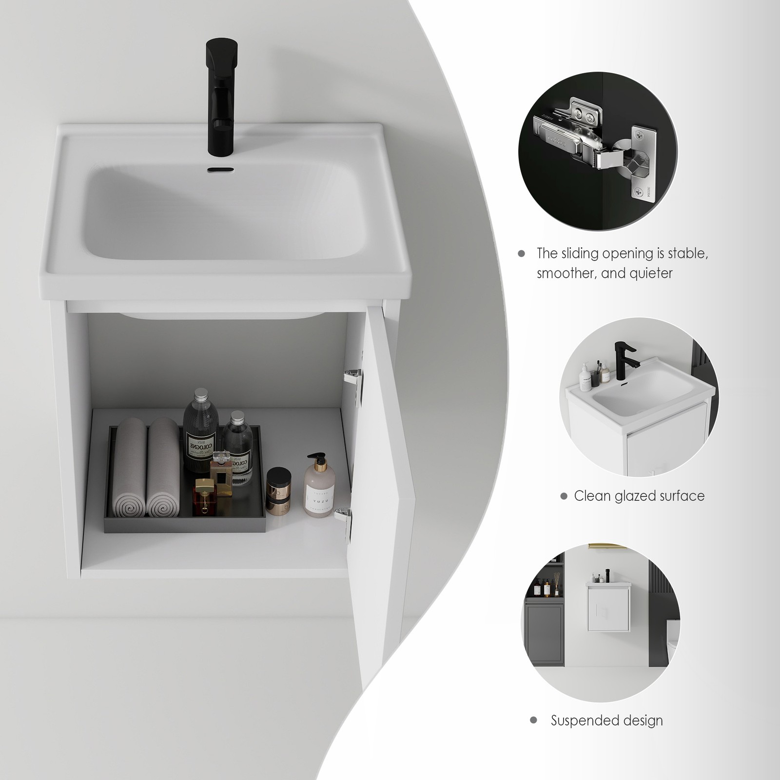 20″ Floating Bathroom Vanity Combo Wall Mounted Plywood Cabinet White