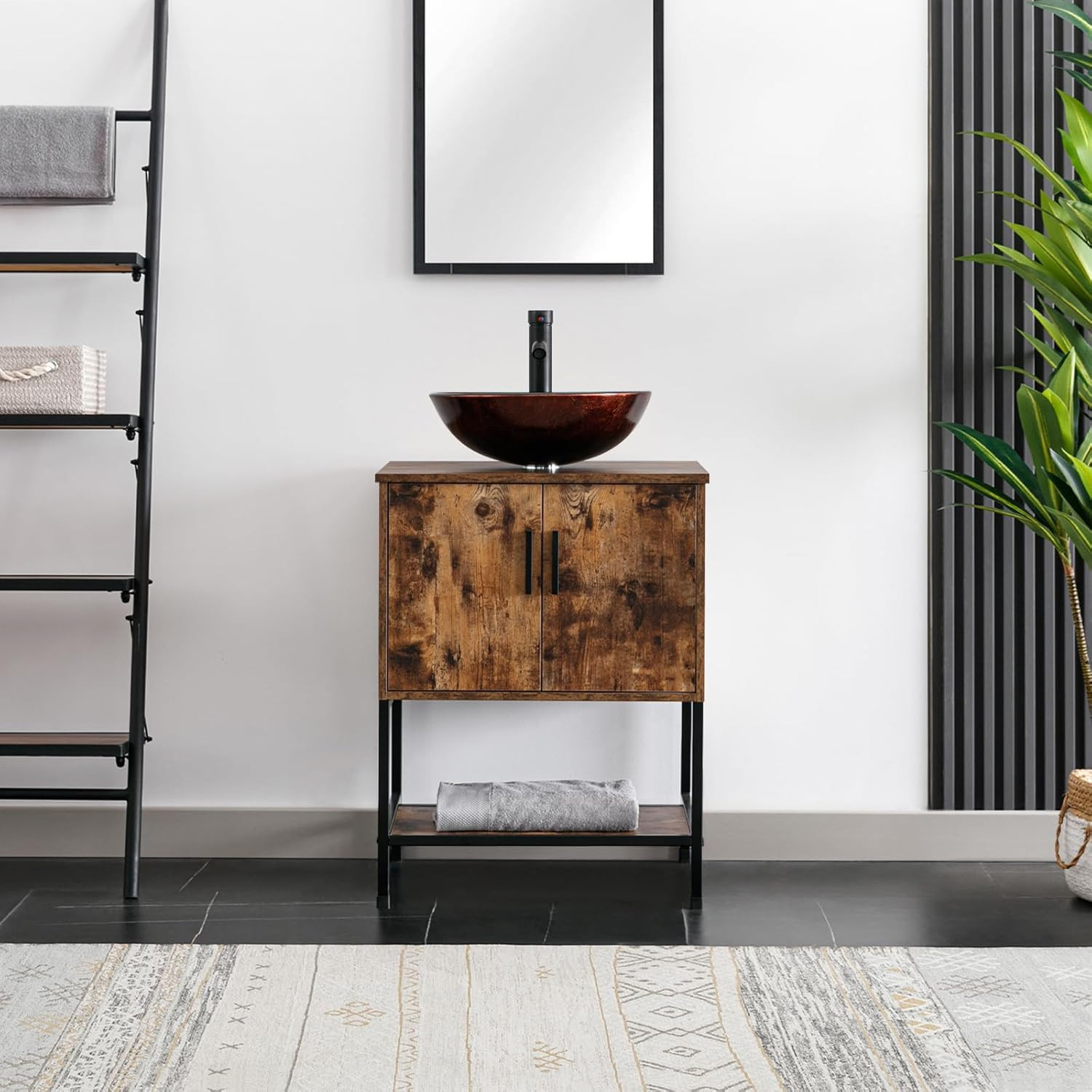 Eclife 24″ Bathroom Vanity Sink Combo Cabinet Modern Stand Pedestal Bronze round