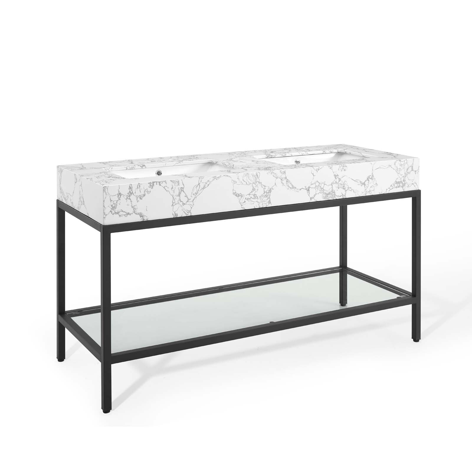 Modway Kingsley 60″ Black Stainless Steel Bathroom Vanity in Black White