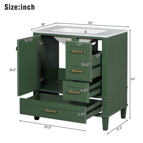 30 In.W Bathroom Vanities Stability and Durability Modern Vanity With Sink