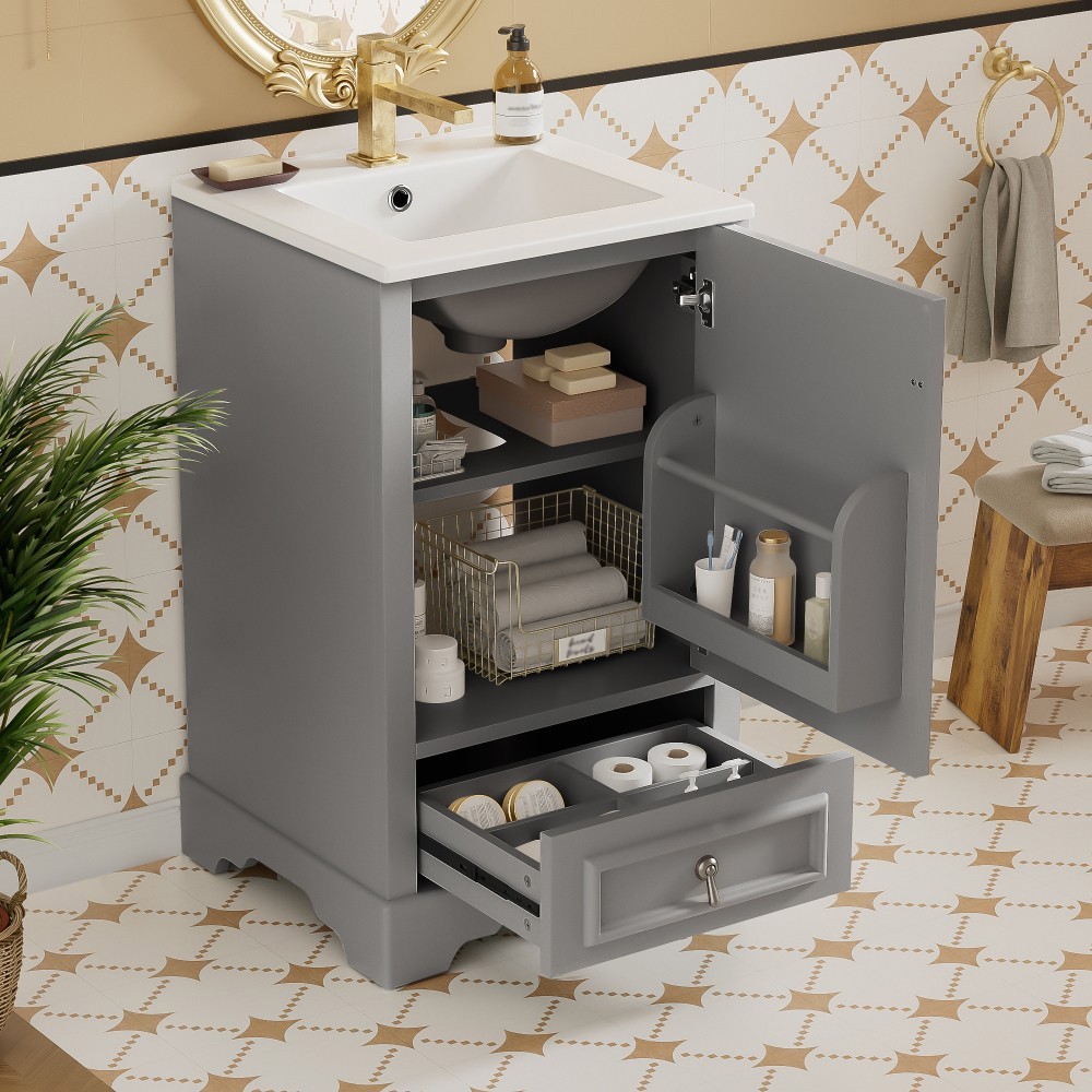 Modern 20″ Bathroom Vanity with Ceramic Sink, Soft Close Door, Adjustable Shelf