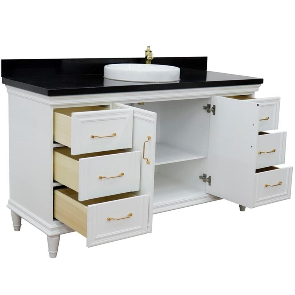 61 in. Single Wooden Vanity White with Black Galaxy Round Sink