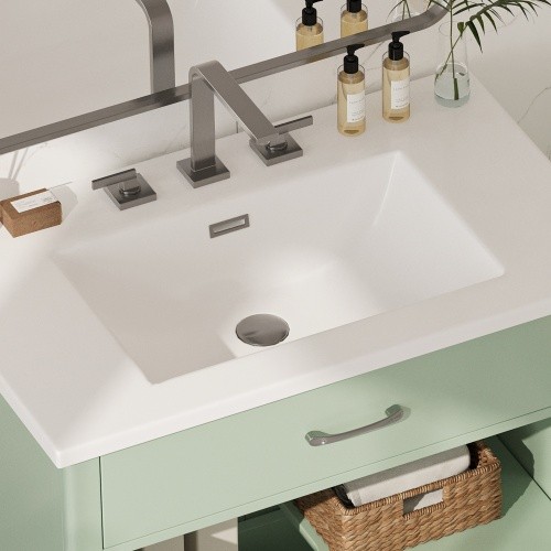 31 Bathroom Vanity With Tempered Glass, Modern Bathroom Cabinet With Rubber Wood