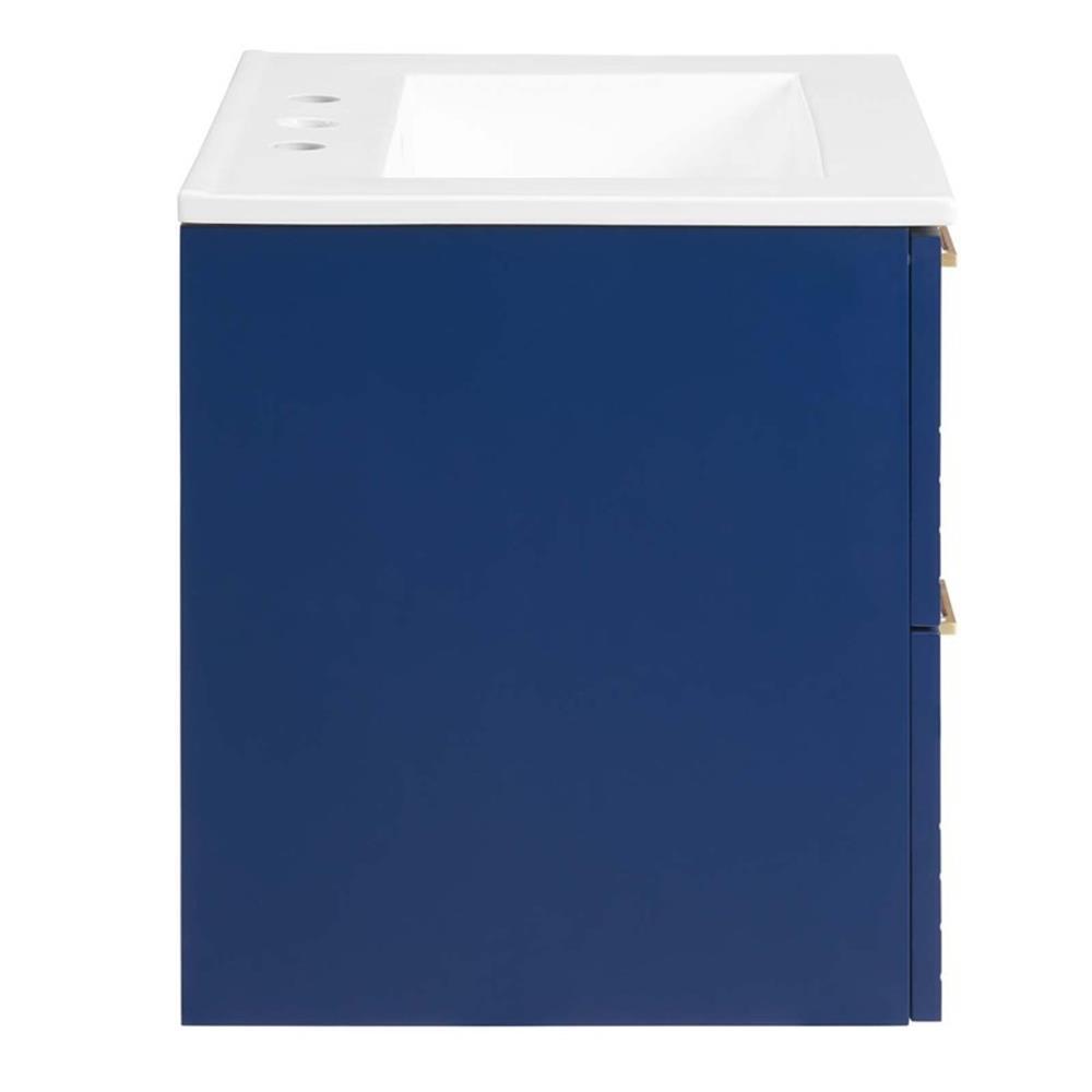 Modway Daybreak 24″ Modern Wood/Ceramic Bathroom Vanity in Blue/White