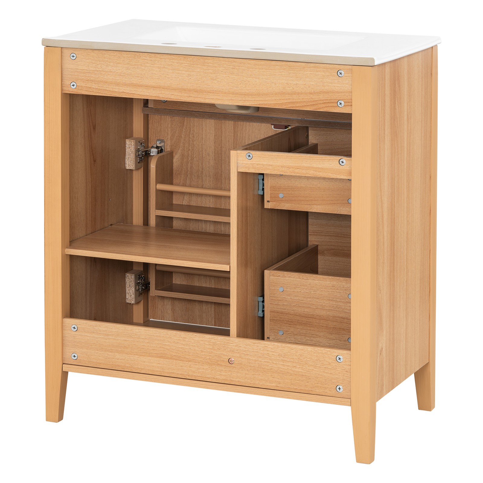 30″ Bathroom Vanity with Sink, 3 Drawers, Freestanding Vanity Storage Cabinet