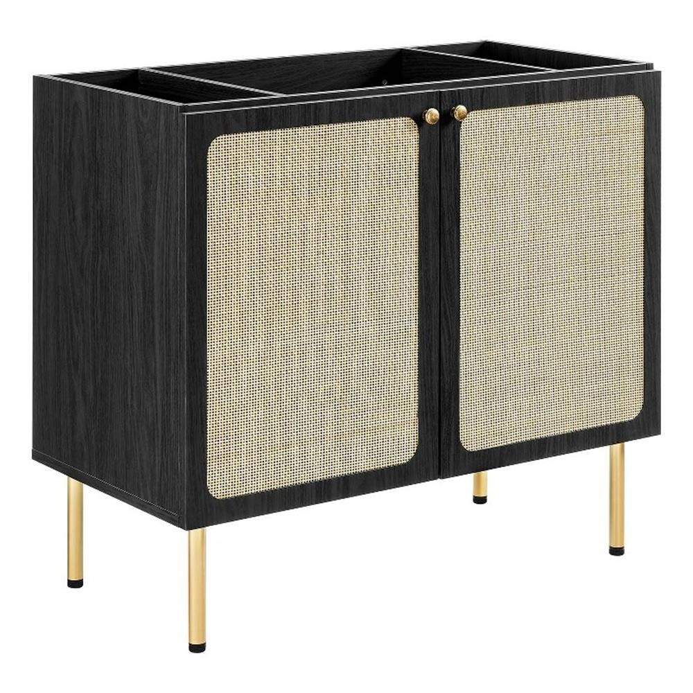 Modway Chaucer 36″ Wood & Rattan Bathroom Vanity Cabinet in Black