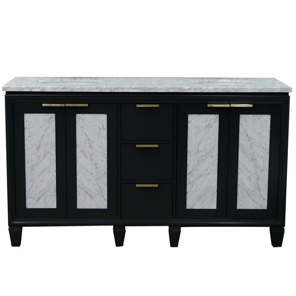 Pemberly Row 61″ Solid Wood Double Oval Sink Vanity in Dark Gray/White Carrara