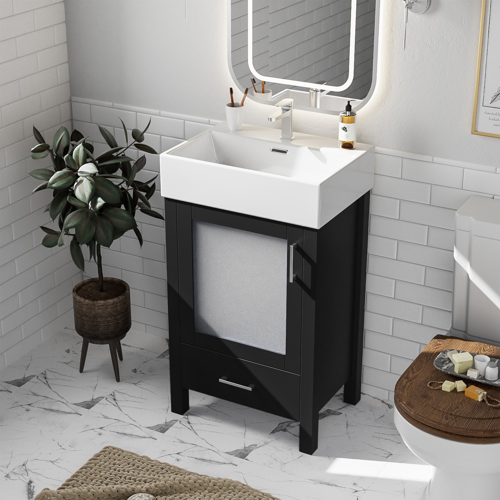 20-Inch Bathroom Vanity with Ceramic Sink and Storage Cabinet