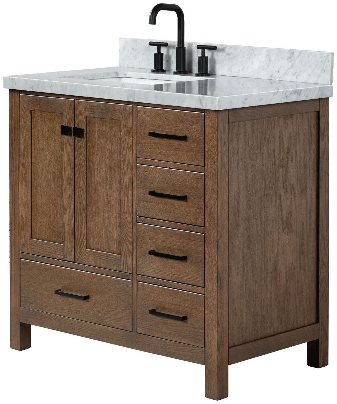 Ariel A037SLCWRVO Cambridge 37″ – Brown Oak / Carrara White Marble / Satin Brass
