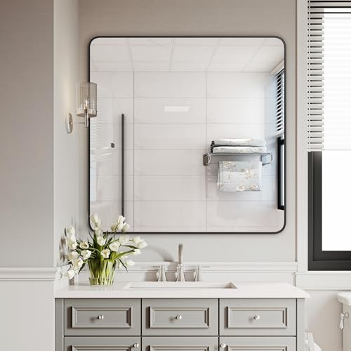Bathroom Vanity Mirror, Black Framed Bathroom Mirror 30″L x 30″W Rect Black