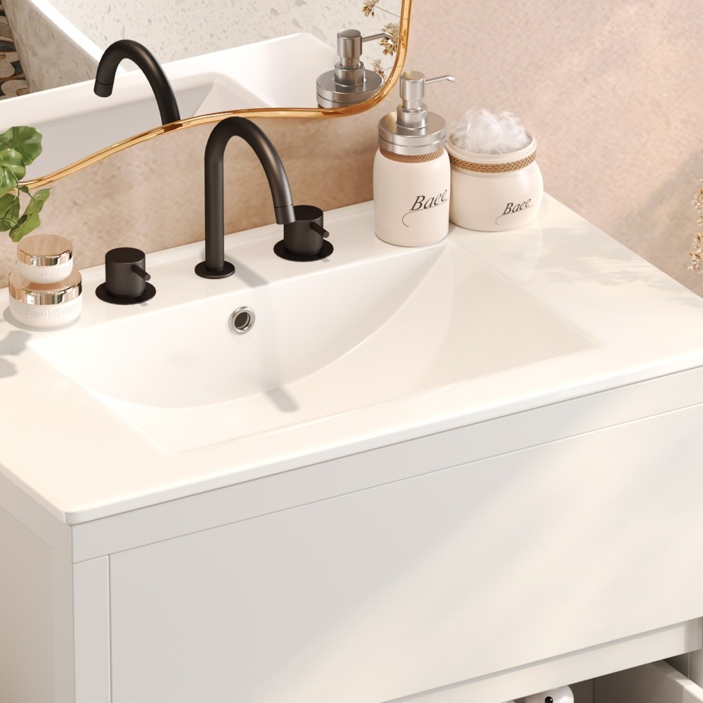 30″ Bathroom Vanity w/Ceramic Sink & 2 Drawers Freestanding Bathroom Vanity