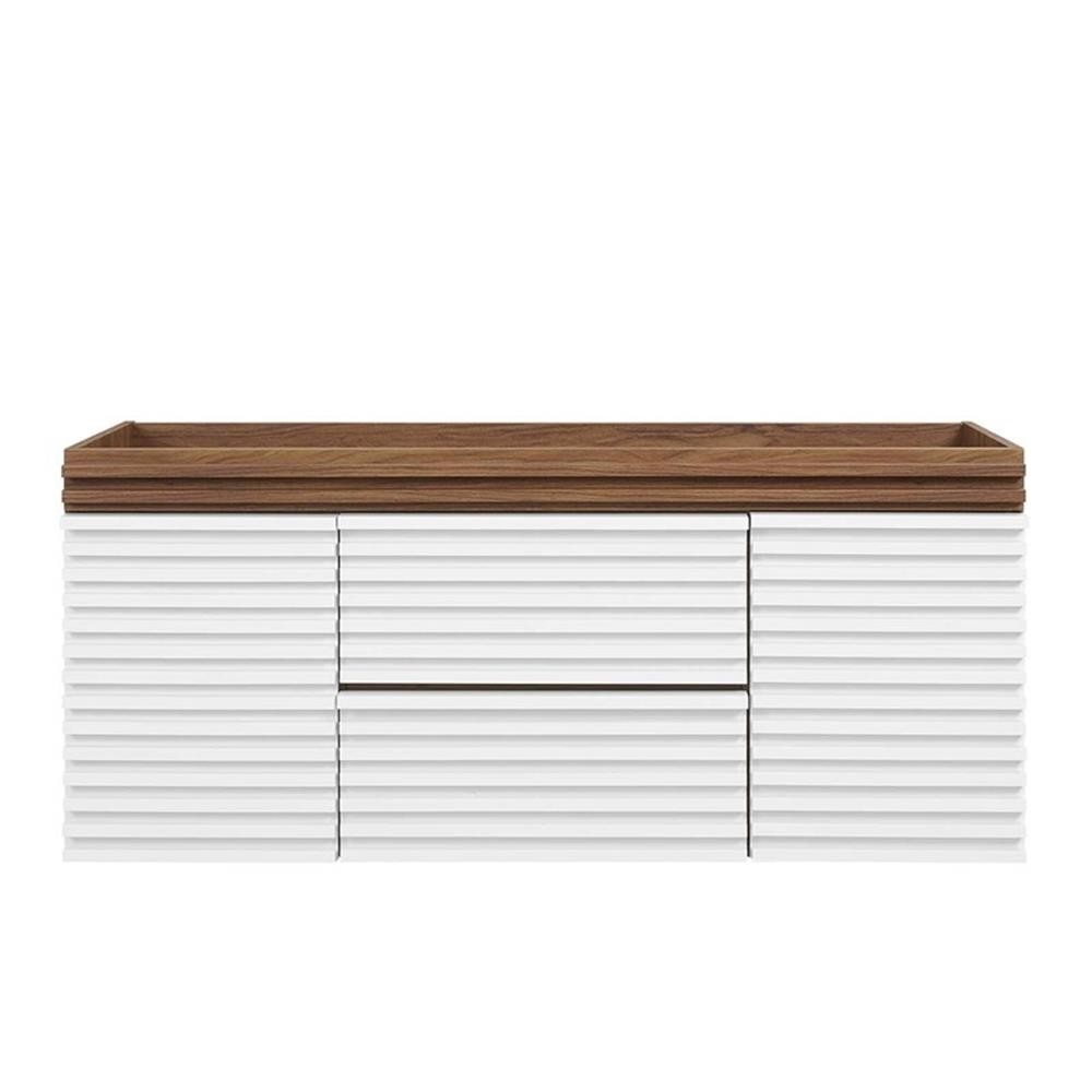 Pemberly Row 48″ MDF and Particleboard Bathroom Vanity Cabinet-White/Walnut