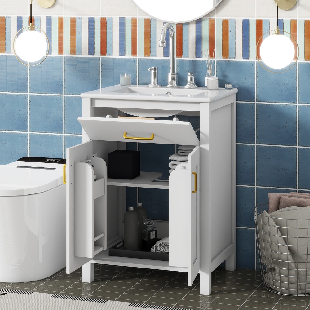 24″Bathroom Vanity Combo with Ceramic sink, Luxurious Space-Saving Vanity