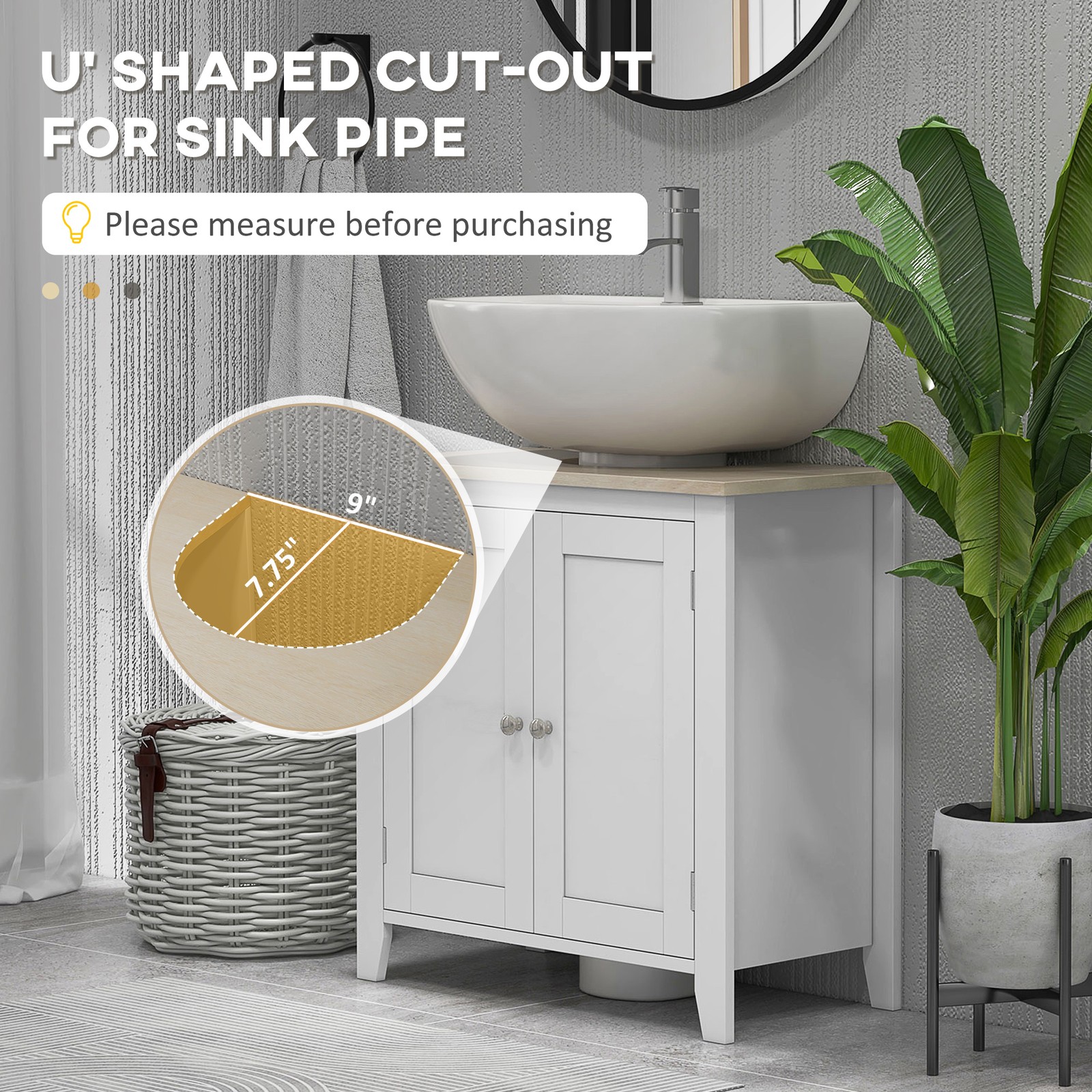 Base sink storage cabinet, U-shaped and adjustable internal shelves
