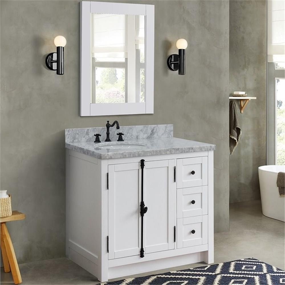 Plantation Solid Wood Vanity with Left Oval Sink in White/Glacier Ash