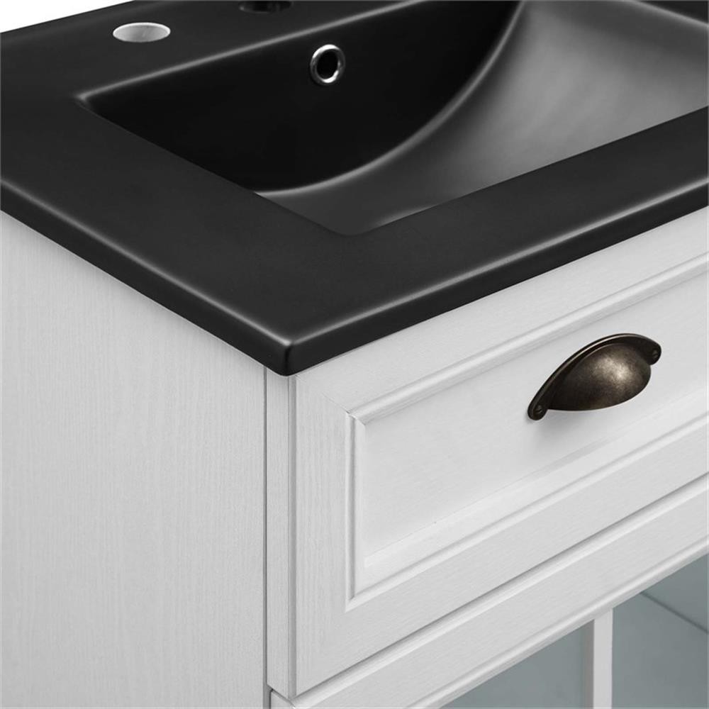 Modway Isle 48″ Wood/Ceramic Double Bathroom Vanity Cabinet in White/Black