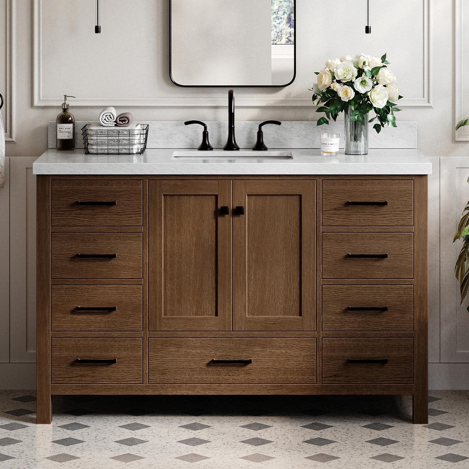 Ariel A055SCWRVO Cambridge 54″ – Brown Oak / Carrara White Marble / Satin Brass