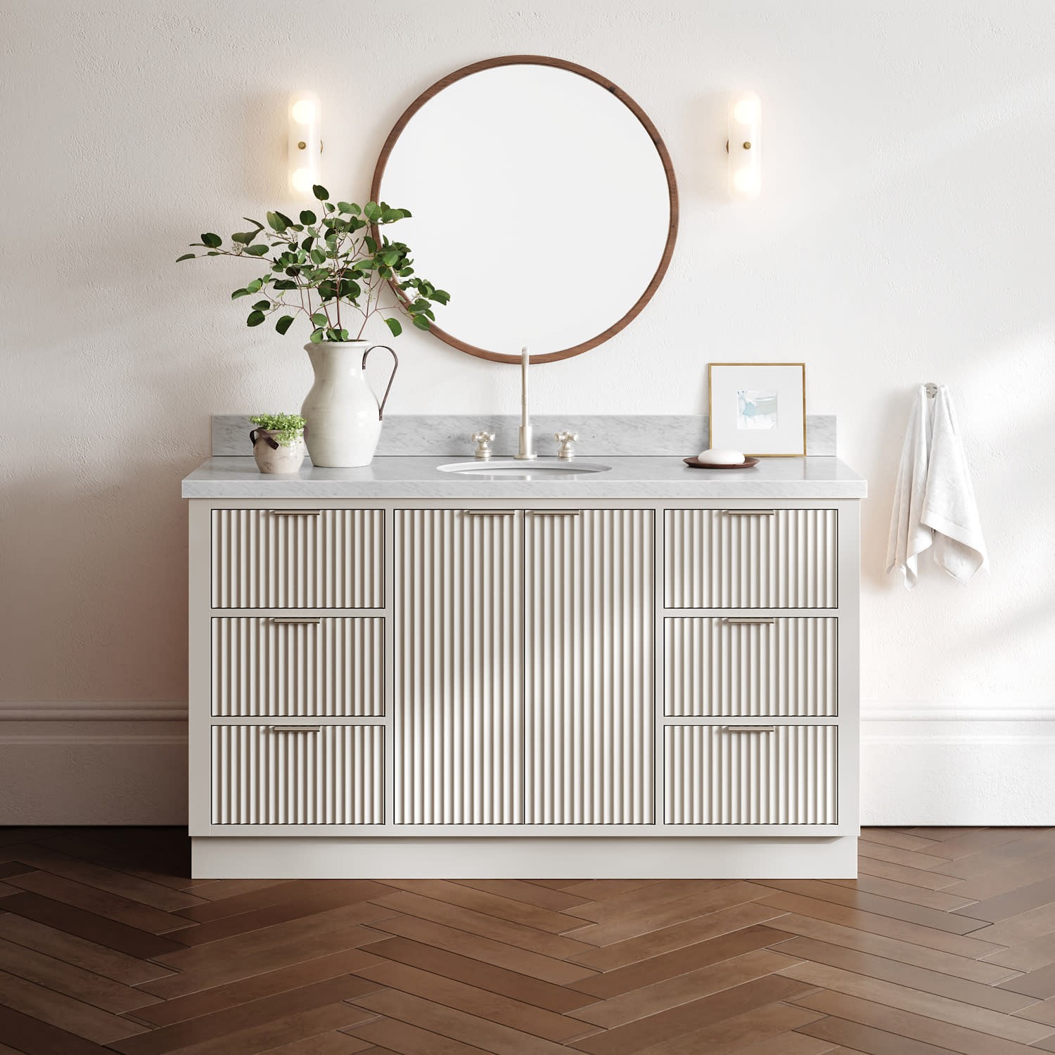 Ariel P61CWOVO Milan 61″ – Warm White / Italian Carrara Marble Top / Brushed