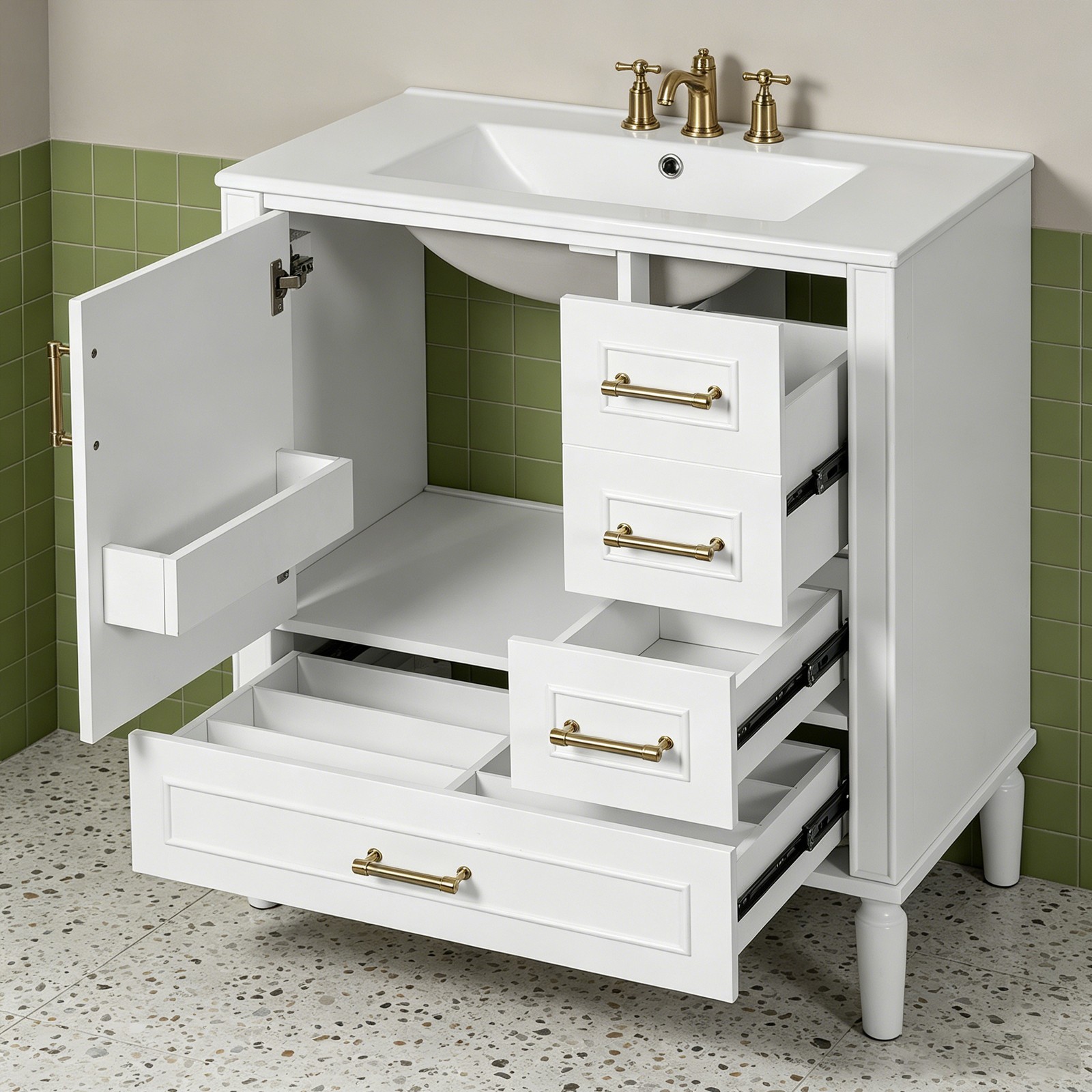 30″ Single Sink Vanity for Bathroom White Floor Standing Bath Vanity with Sink