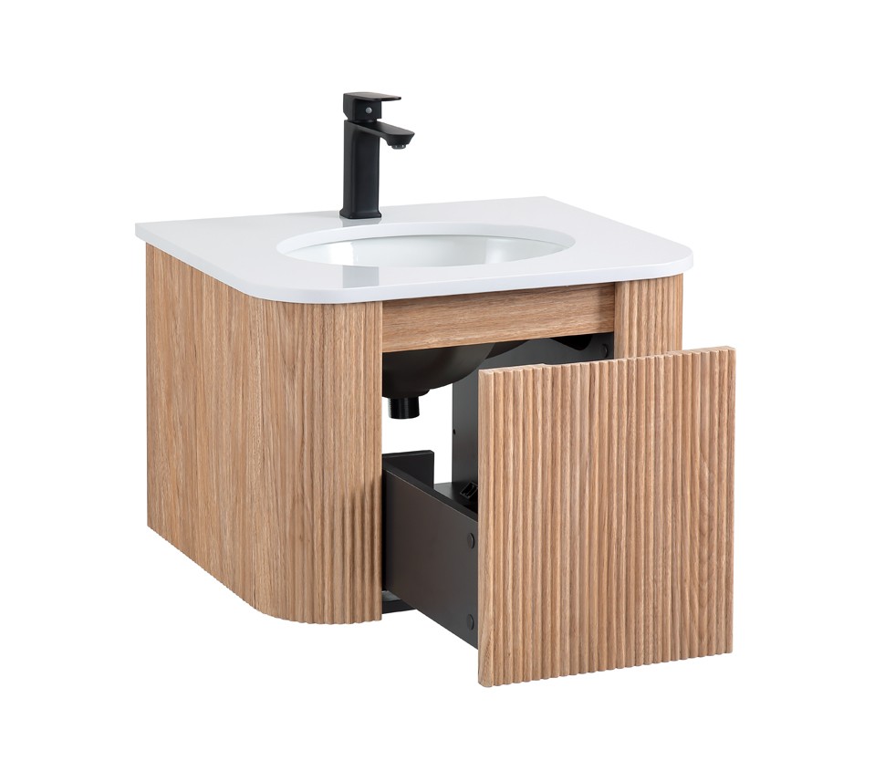 24″ Wall Mounted Bathroom Vanity with Sink Curved Design Wood Finish