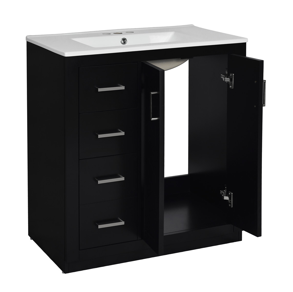 30″ Bathroom Vanity with Sink, Freestanding Vanity Cabinet, 2 Doors 3 Drawers